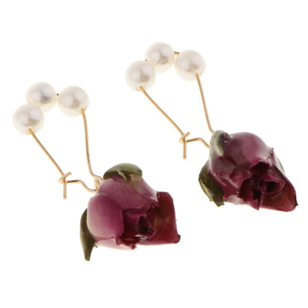 1 Pair Real Resin Dried Rose Flower Charms Pendant Jewelry Making Earring 